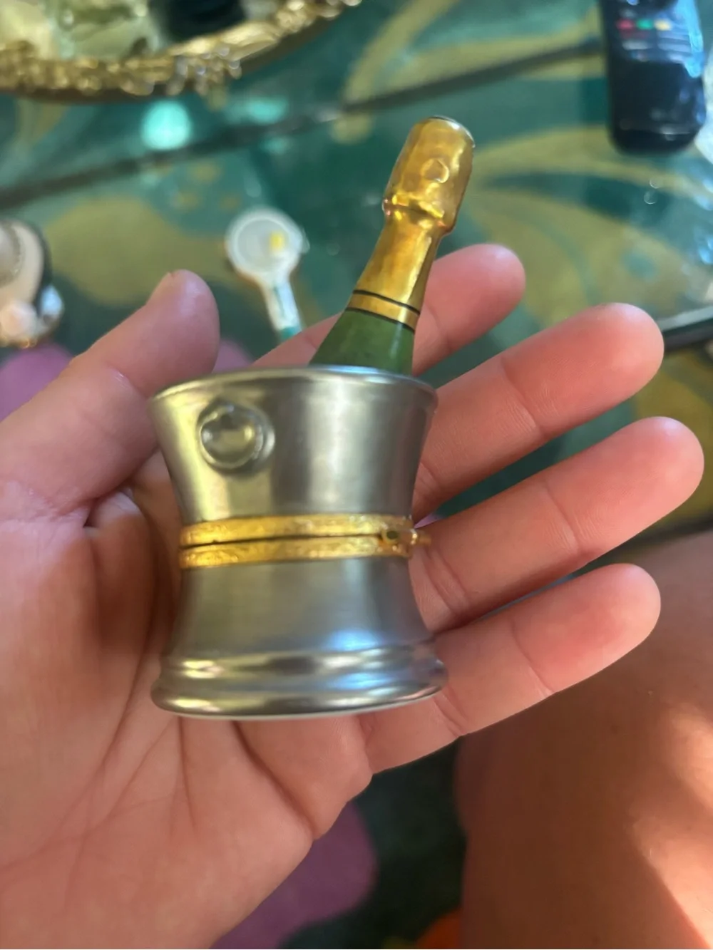 Vintage Champagne Bottle Limoges Trinket Box- 3